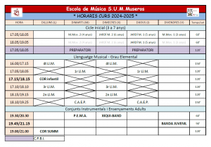 Horari curs 2024-2025 - Societat Unió Musical Museros
